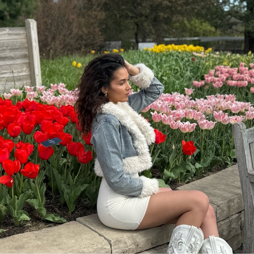 PrettyLittleThing Denim Jacket with Cream Faux Fur